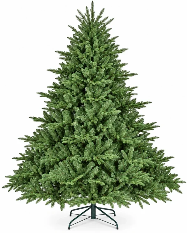 7 ft Unlit Artificial Christmas Tree with Layered Green PE/PVC Foliage, 2,257 Branch Tips, Hinged Sections and Metal Stand