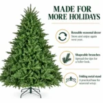 7 ft Unlit Artificial Christmas Tree with Layered Green PE/PVC Foliage, 2,257 Branch Tips, Hinged Sections and Metal Stand