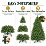 7 ft Unlit Artificial Christmas Tree with Layered Green PE/PVC Foliage, 2,257 Branch Tips, Hinged Sections and Metal Stand