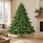 7 ft Unlit Artificial Christmas Tree with Layered Green PE/PVC Foliage, 2,257 Branch Tips, Hinged Sections and Metal Stand