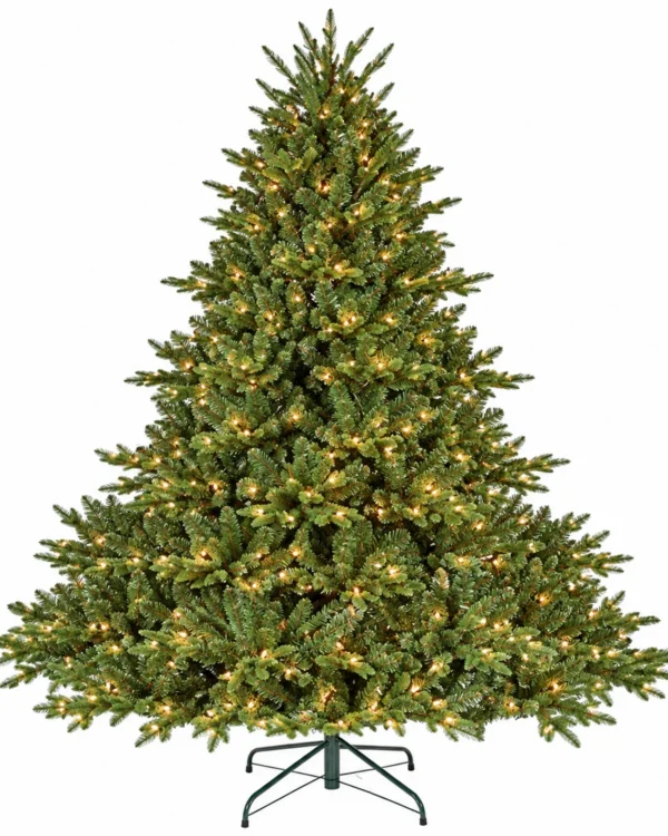 7.5 ft Prelit Artificial Christmas Tree with 850 Lights, Lush Green PE/PVC Foliage, 2,441 Tips, Hinged Branches and Metal Stand