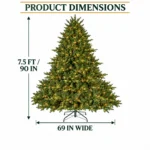 7.5 ft Prelit Artificial Christmas Tree with 850 Lights, Lush Green PE/PVC Foliage, 2,441 Tips, Hinged Branches and Metal Stand