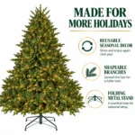 7.5 ft Prelit Artificial Christmas Tree with 850 Lights, Lush Green PE/PVC Foliage, 2,441 Tips, Hinged Branches and Metal Stand