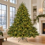 7.5 ft Prelit Artificial Christmas Tree with 850 Lights, Lush Green PE/PVC Foliage, 2,441 Tips, Hinged Branches and Metal Stand