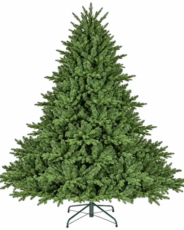 7.5 ft Unlit Artificial Christmas Tree with Layered Green PE/PVC Foliage, 2,441 Branch Tips, Hinged Sections and Metal Stand