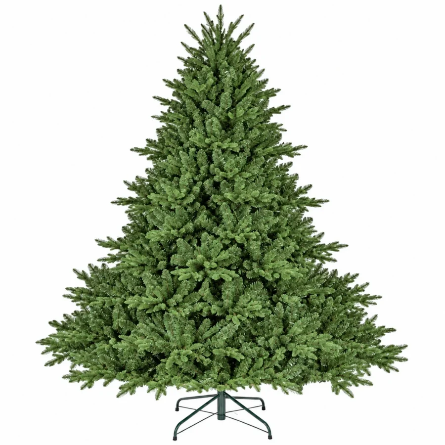 7.5 ft Unlit Artificial Christmas Tree with Layered Green PE/PVC Foliage, 2,441 Branch Tips, Hinged Sections and Metal Stand