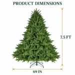 7.5 ft Unlit Artificial Christmas Tree with Layered Green PE/PVC Foliage, 2,441 Branch Tips, Hinged Sections and Metal Stand