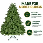 7.5 ft Unlit Artificial Christmas Tree with Layered Green PE/PVC Foliage, 2,441 Branch Tips, Hinged Sections and Metal Stand