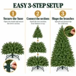 7.5 ft Unlit Artificial Christmas Tree with Layered Green PE/PVC Foliage, 2,441 Branch Tips, Hinged Sections and Metal Stand