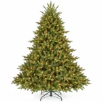 8 ft Prelit Artificial Christmas Tree with 900 Lights, Lush Green PE/PVC Foliage, 2,673 Tips, Hinged Branches and Metal Stand