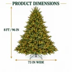8 ft Prelit Artificial Christmas Tree with 900 Lights, Lush Green PE/PVC Foliage, 2,673 Tips, Hinged Branches and Metal Stand