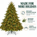 8 ft Prelit Artificial Christmas Tree with 900 Lights, Lush Green PE/PVC Foliage, 2,673 Tips, Hinged Branches and Metal Stand