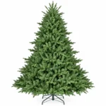 8 ft Unlit Artificial Christmas Tree with Layered Green PE/PVC Foliage, 2,673 Branch Tips, Hinged Sections and Metal Stand