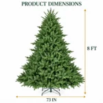 8 ft Unlit Artificial Christmas Tree with Layered Green PE/PVC Foliage, 2,673 Branch Tips, Hinged Sections and Metal Stand