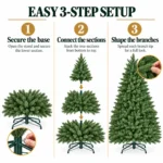 8 ft Unlit Artificial Christmas Tree with Layered Green PE/PVC Foliage, 2,673 Branch Tips, Hinged Sections and Metal Stand