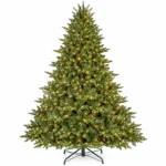 9 ft Prelit Artificial Christmas Tree with 1,100 Lights, Lush Green PE/PVC Foliage, 3,451 Tips, Hinged Branches and Metal Stand