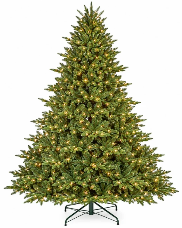 9 ft Prelit Artificial Christmas Tree with 1,100 Lights, Lush Green PE/PVC Foliage, 3,451 Tips, Hinged Branches and Metal Stand