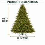 9 ft Prelit Artificial Christmas Tree with 1,100 Lights, Lush Green PE/PVC Foliage, 3,451 Tips, Hinged Branches and Metal Stand