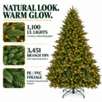 9 ft Prelit Artificial Christmas Tree with 1,100 Lights, Lush Green PE/PVC Foliage, 3,451 Tips, Hinged Branches and Metal Stand