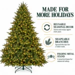9 ft Prelit Artificial Christmas Tree with 1,100 Lights, Lush Green PE/PVC Foliage, 3,451 Tips, Hinged Branches and Metal Stand
