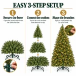 9 ft Prelit Artificial Christmas Tree with 1,100 Lights, Lush Green PE/PVC Foliage, 3,451 Tips, Hinged Branches and Metal Stand