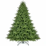 9 ft Unlit Artificial Christmas Tree with Layered Green PE/PVC Foliage, 3,451 Branch Tips, Hinged Sections and Metal Stand