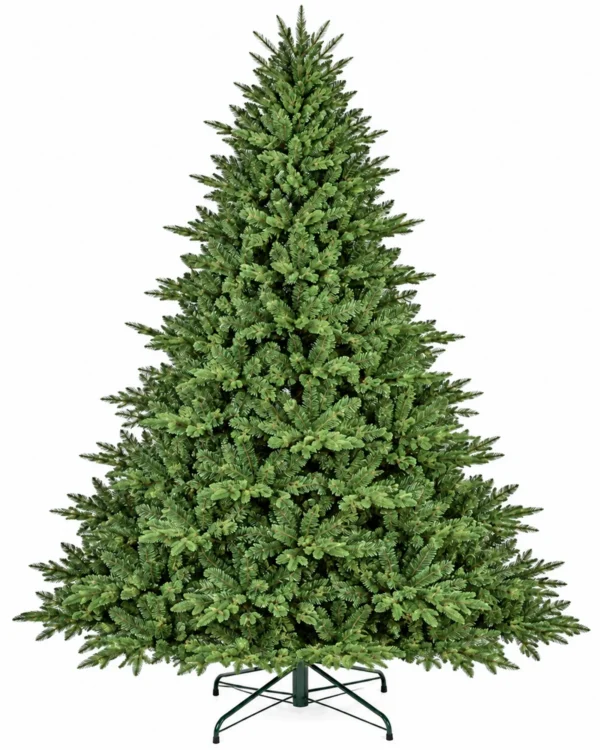 9 ft Unlit Artificial Christmas Tree with Layered Green PE/PVC Foliage, 3,451 Branch Tips, Hinged Sections and Metal Stand