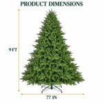 9 ft Unlit Artificial Christmas Tree with Layered Green PE/PVC Foliage, 3,451 Branch Tips, Hinged Sections and Metal Stand