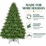 9 ft Unlit Artificial Christmas Tree with Layered Green PE/PVC Foliage, 3,451 Branch Tips, Hinged Sections and Metal Stand