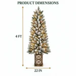 4 ft Prelit Flocked Potted Artificial Christmas Tree with 100 Multicolor LED Lights, Pinecones and Gold-Tone Decorative Planter
