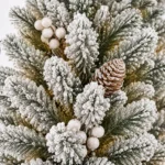 4 ft Prelit Flocked Potted Artificial Christmas Tree with 100 Multicolor LED Lights, Pinecones and Gold-Tone Decorative Planter