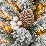 4 ft Prelit Flocked Potted Artificial Christmas Tree with 100 Multicolor LED Lights, Pinecones and Gold-Tone Decorative Planter