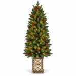 4 ft Prelit Potted Artificial Christmas Tree with 100 Multicolor LED Lights, Pinecones, Red Berry Accents and Decorative Planter