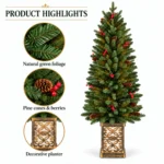 4 ft Prelit Potted Artificial Christmas Tree with 100 Multicolor LED Lights, Pinecones, Red Berry Accents and Decorative Planter