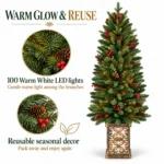 4 ft Prelit Potted Artificial Christmas Tree with 100 Multicolor LED Lights, Pinecones, Red Berry Accents and Decorative Planter