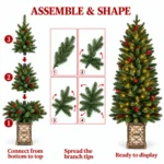 4 ft Prelit Potted Artificial Christmas Tree with 100 Multicolor LED Lights, Pinecones, Red Berry Accents and Decorative Planter