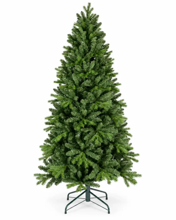 4 ft Unlit Artificial Christmas Tree with Layered Green PE/PVC Foliage, 527 Branch Tips, Hinged Branches and Metal Stand