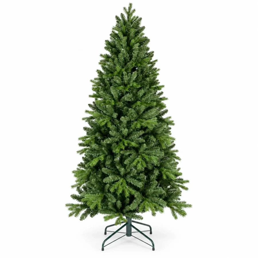 4 ft Unlit Artificial Christmas Tree with Layered Green PE/PVC Foliage, 527 Branch Tips, Hinged Branches and Metal Stand