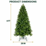 4 ft Unlit Artificial Christmas Tree with Layered Green PE/PVC Foliage, 527 Branch Tips, Hinged Branches and Metal Stand