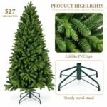 4 ft Unlit Artificial Christmas Tree with Layered Green PE/PVC Foliage, 527 Branch Tips, Hinged Branches and Metal Stand