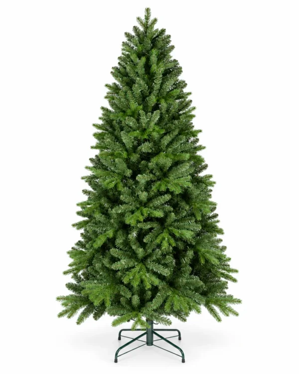 7.5 ft Unlit Artificial Christmas Tree with Layered Green PE/PVC Foliage, 1,599 Branch Tips, Hinged Branches and Metal Stand