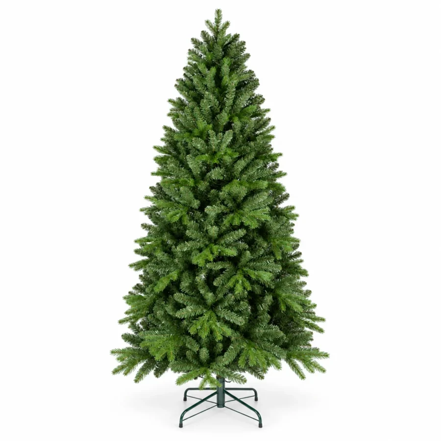 7.5 ft Unlit Artificial Christmas Tree with Layered Green PE/PVC Foliage, 1,599 Branch Tips, Hinged Branches and Metal Stand