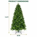 7.5 ft Unlit Artificial Christmas Tree with Layered Green PE/PVC Foliage, 1,599 Branch Tips, Hinged Branches and Metal Stand