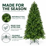 7.5 ft Unlit Artificial Christmas Tree with Layered Green PE/PVC Foliage, 1,599 Branch Tips, Hinged Branches and Metal Stand