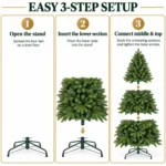 7.5 ft Unlit Artificial Christmas Tree with Layered Green PE/PVC Foliage, 1,599 Branch Tips, Hinged Branches and Metal Stand
