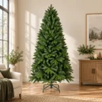7.5 ft Unlit Artificial Christmas Tree with Layered Green PE/PVC Foliage, 1,599 Branch Tips, Hinged Branches and Metal Stand