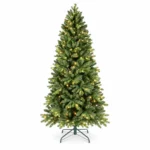7.5 ft Prelit Artificial Christmas Tree with 450 Warm White LED Lights, Layered Green PE/PVC Foliage, 1,599 Tips and Metal Stand