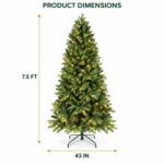 7.5 ft Prelit Artificial Christmas Tree with 450 Warm White LED Lights, Layered Green PE/PVC Foliage, 1,599 Tips and Metal Stand