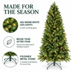 7.5 ft Prelit Artificial Christmas Tree with 450 Warm White LED Lights, Layered Green PE/PVC Foliage, 1,599 Tips and Metal Stand