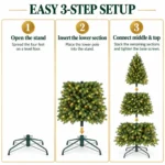7.5 ft Prelit Artificial Christmas Tree with 450 Warm White LED Lights, Layered Green PE/PVC Foliage, 1,599 Tips and Metal Stand